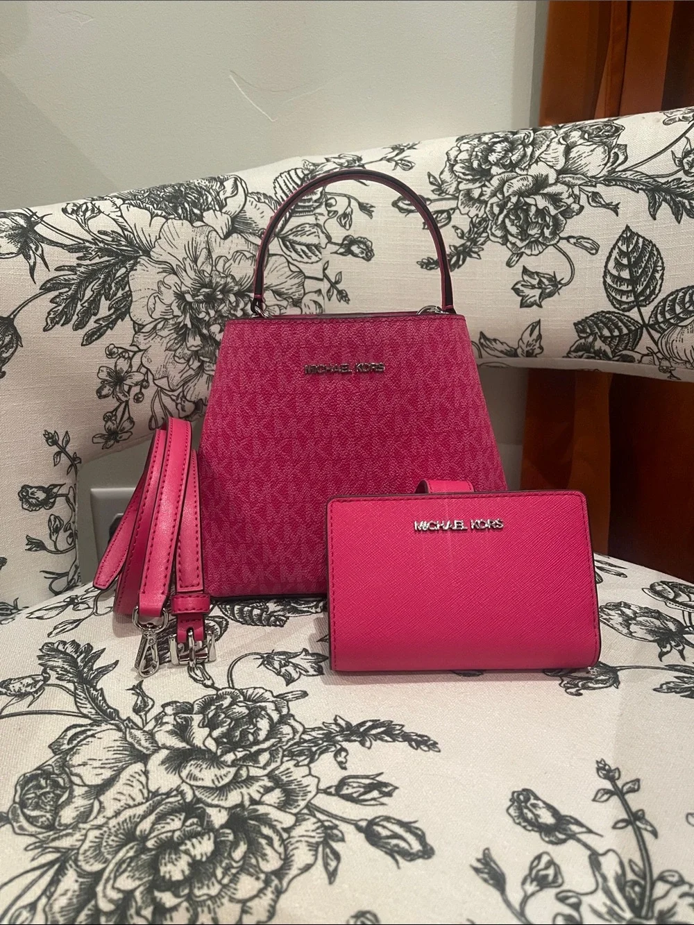 Michael Kors Hot Pink Monogram Top-Handle Satchel with Wallet